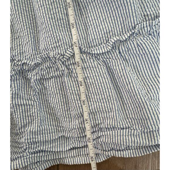 J. Crew Seersucker Ruffle Tiered Mini Dress Blue White Striped 6 Coastal Prairie - Picture 5 of 16